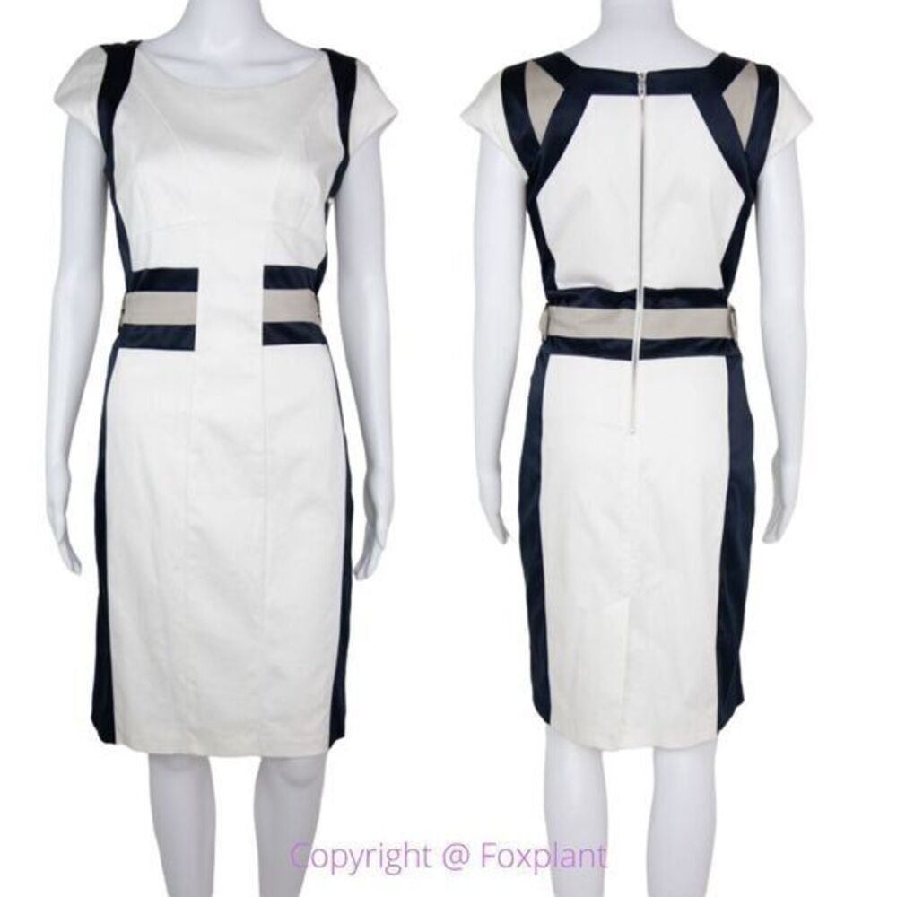 Joseph Ribkoff‎ black white sheath dress capped sleeves dress, 8 - Picture 2 of 16